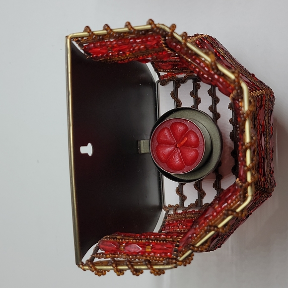 Partylite Pair of Moroccan Red & Gold Beaded Tealight Sconces - Picture 5 of 14